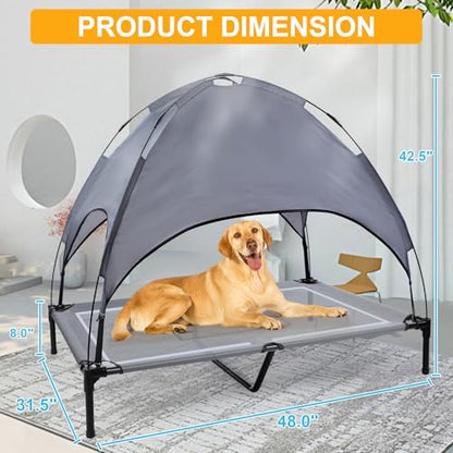 48'' Outdoor Elevated Dog Bed with Canopy, Raised Dogs Bed Medium Large Size Dogs with Six Support Feet, Breathable Cooling Dog Cot Beds, Outdoor Dog Hammock Bed,Outside Pet Bed with 4 Ice Pack(Large) - size: Large(48.0"L x 31.5"W x 8.0"Th)