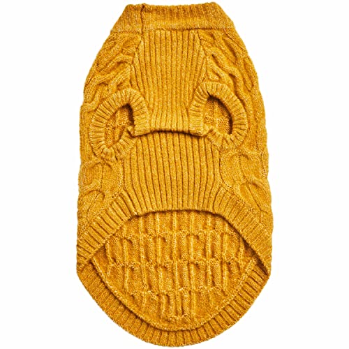 Blueberry Pet Classic Fuzzy Textured Knit Pullover Crew-Neck Dog Sweater in Mustard Yellow, Back Length 14", Pack of 1 Clothes for Dogs - color: Mustard Yellow, Crew-neck, size: 14 inch