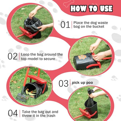 HUZSV Dog Pooper Scooper With Bag Attachment,Heavy Duty Metal Rake&Spade Swivel Bin,NonBreakable Poop Scoop for Small Large Dogs,Includes 100 Waste Bag Odorless Design Easy to Use on Grass,Dirt,Gravel