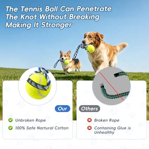 Interactive Tug of War Rope Toy for Medium & Small Dogs - Outdoor Tether Tug Toy with 1 Knot & Tennis Ball, Puppy Teething Chew Cotton Toy