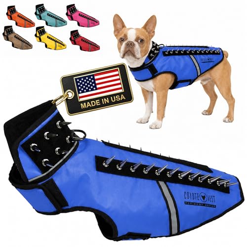CoyoteVest SpikeVest Dog Harness | Stab-Resistant Protective Vest | Coyote Vest for Dogs | Defends Against Coyotes, Dogs, Birds of Prey | Reflective Safety, Made in USA (M-Royal Blue) - color: Royal Blue, size: Medium