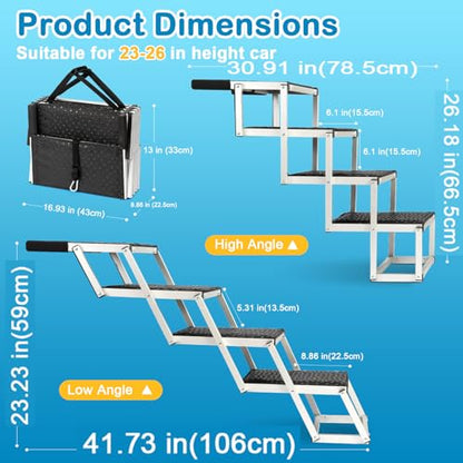 Uross Dog Stairs for Car 4 Steps Suitable for Car Trunk Heights 23"-26"- Collapsible Dog Steps for Car and SUV, Aluminum Pets Stairs for Large Pets, Telescoping Pet Step Ladder for Truck, High Bed - size: 4 Steps (Suitable for Car & Small SUV)