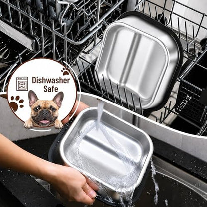Slanted Dog Bowl for Flat-Faced Breeds - 304 Stainless Steel Tilted Food Bowl for French Bulldogs Pugs Shih Tzus Boston Terriers, Non-Slip Base, Dishwasher Safe, 18 oz