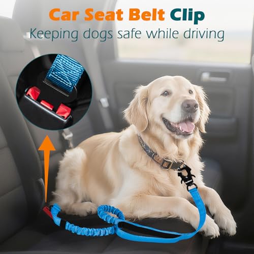 PetBonus Heavy Duty Tactical Dog Leash, 5 FT Bungee Shock Absorption Leash with 2 Padded Handles, Quick Release Metal Clip, Car Seatbelt, No Pull Training Lead for Large Medium Dogs（Light Blue） - color: Light Blue