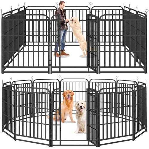 Kfvigoho Heavy Duty Dog Playpen: 12 Steel Panels 40" Height, Square Steel Pipe with Reinforced Crossbars, 27FT 57 Sq.ft Portable Fence for Yard RV Camping, Snowy Black - style: 27"W x 40"H