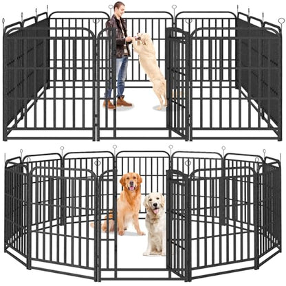 Kfvigoho Heavy Duty Dog Playpen: 12 Steel Panels 40" Height, Square Steel Pipe with Reinforced Crossbars, 27FT 57 Sq.ft Portable Fence for Yard RV Camping, Snowy Black - style: 27"W x 40"H