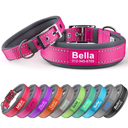 Personalized Dog Collar with Name & Phone Number | Reflective Ultra Wide Soft Neoprene Padded | Durable Metal Buckle for Large, Medium, and Small Dogs in Pink, Purple, Blue & Other Stylish Colors