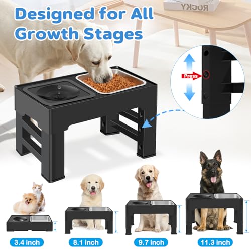 2-in-1 Elevated Dog Bowls, Raised Pet Bowl with Stainless Steel Food Bowl and Spill Proof Water Bowl, 4 Adjustable Heights, Non-Slip Stand, for Small, Medium, Large Dogs and Pets - size: Stainless Steel Food Bowl
