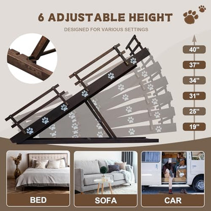 Efficraft 63 Inch Dog Ramp, 6 Level Adjustable Height Folding Pet Ramp for High Beds, Elevates Up to 40 Inches - Portable for Senior Medium & Large Dogs and Cats