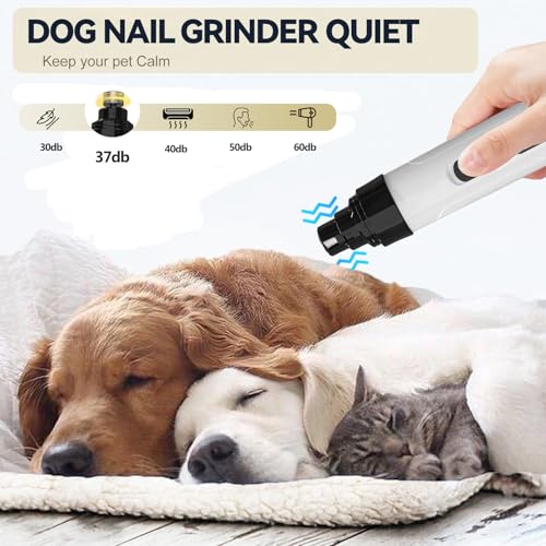 Silent Pet Nail Grinder for Dogs & Cats, 3 Grinding Heads | Professional 2-Speed Rechargeable Dog Nail Trimmer for Small/Medium Dogs & Cats, Painless Paw Grooming