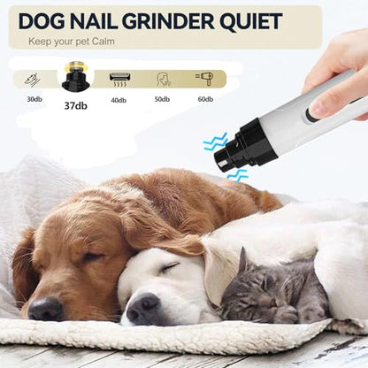 Silent Pet Nail Grinder for Dogs & Cats, 3 Grinding Heads | Professional 2-Speed Rechargeable Dog Nail Trimmer for Small/Medium Dogs & Cats, Painless Paw Grooming