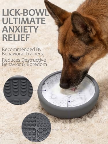 Dog Lick Bowl for Large Dogs, Lick Mat, Slow Feeder Lick Bowl with Brush and Scraper,Strong Suction, Freeze Licking Bowl for Anxiety Relief, Enrichment & Distraction, Dishwasher Safe 7.6 * 3.5 inch - color: Gray