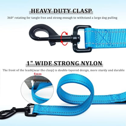 WYuZe 3 Handle Dog Leash 7ft Nylon Bungee Leash with Traffic Padded Handles | Reflective Training Medium Large Dog No Pull Shock Absorbing Comfortable Walking Hiking (7ft, Blue) - color: Blue