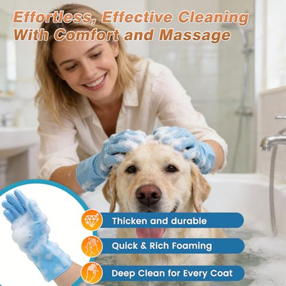 7 PCS Pet Grooming Kit for Dogs and Cats | Dog Washing Gloves | Dog Bath Brush | Cleanroom Gloves | Dog Shampoo Brush | Finger Toothbrushes | Storage Bag | All-in-One Pet Care (Ocean Blue) - color: Ocean Blue