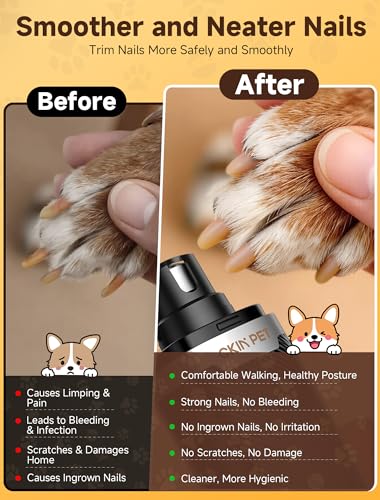 Dog Nail Grinder, Quiet Electric Dog Nail Trimmer with 2 LED Lights, 3-Speed Pet Nail Grinder for Dogs & Cats, Rechargeable 2000mAh Nail Grinder for Small Medium Large Dogs with Light, Black - color: Black