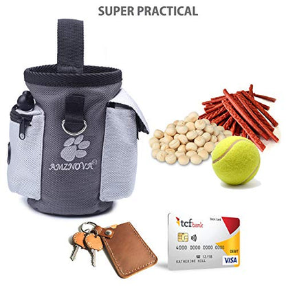 AMZNOVA Dog Treat Bag Treatnow Dog Treat Pouch, Training Pouch with Waist Belt & Clicker for Training & Walking, Waist Clip On Snack Fanny Pack for Pet, 3Cups, Grey - color: Grey