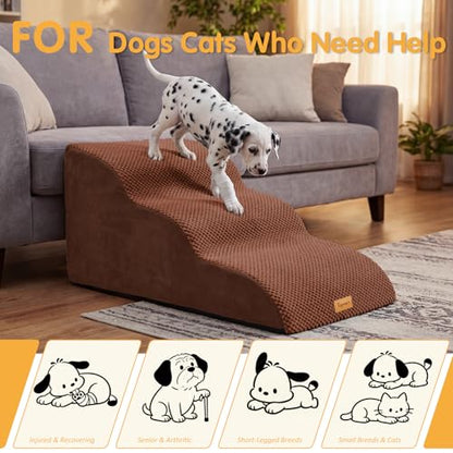 Topmart High Density Extended Foam Dog Ramp&Steps 3 Tiers,15.7" High | Non-Slip Dog Stairs with Removable Cover,Soft Foam Pet Ladder,Best for Injured,Older Cats,Pets with Joint Pain - color: Brown, size: 33.1*15.7*15.7