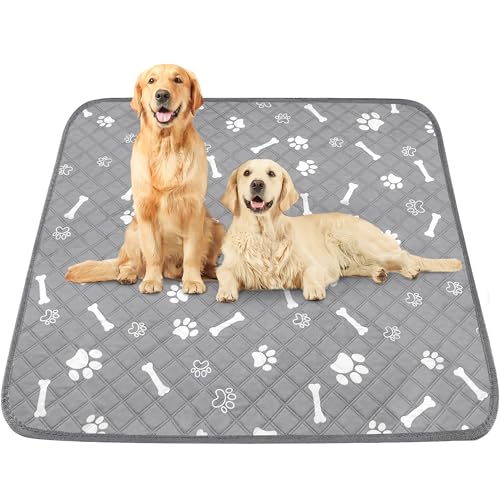 PatiencET Washable Pee Pad for Dogs, 72" x 72" Extra Large, Reusable Non-Slip Waterproof Playpen & Whelping Pad, Super Absorbent Floor Protector for Large Dogs & Multi-Pet Homes - color: Gray Paw Bone, size: 72" x 72"