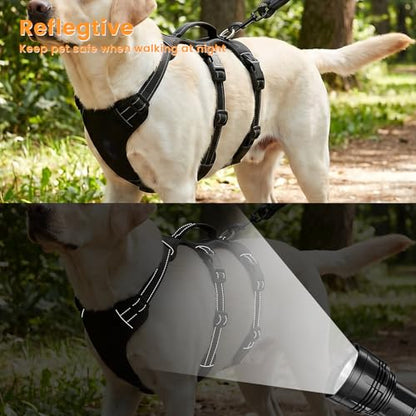 Escape Proof Dog Harness and Leash Set,Soft Padded Full Body Pet Harness, No Pull Reflective Adjustable Dog Vest with Handle, Easy Control Dog Harness for Medium Large Dogs Training Walking Running - color: Black, size: L