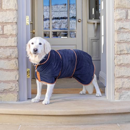Lucky Pooch® Dog Robe - Luxurious Dog Bathrobe - Ultra Absorbent Dries Your Dogs in Minutes! Double-Layer, Super Soft Towel and Bath Robe All in One (L, French Navy) - color: French Navy, size: L