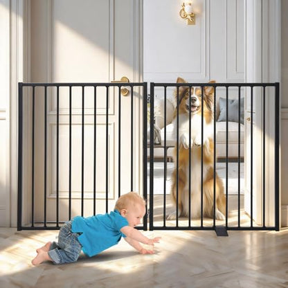 Snagle Paw Extra Wide Dog Gate,Free Standing Dog Fence with Door, Up to 52 Inch Wide Pet Gate with Support Feet for Stairs, Hallways, Doorways, Yard (Black, 2 Panels) - size: Up to 52" W, 2 Panels, Black