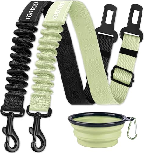 COOYOO Dog Seat Belt,3 Piece Set Retractable Dog Car Adjustable Seatbelts for Vehicle Nylon Pet Safety Heavy Duty & Elastic & Durable Car Harness for Dogs - color: Set 11-Black+Light Green