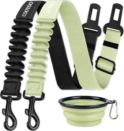 COOYOO Dog Seat Belt,3 Piece Set Retractable Dog Car Adjustable Seatbelts for Vehicle Nylon Pet Safety Heavy Duty & Elastic & Durable Car Harness for Dogs - color: Set 11-Black+Light Green