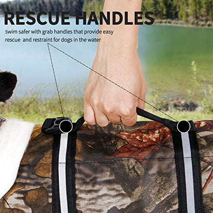 Camo Pet Life Preserver Jacket,Camouflage Dog Life Vest with Adjustable Buckles,Dog Safety Life Coat for Swimming, Boating, Hunting | (XS, S, M, L, XL) … - color: Camo dog life jakcet, size: XL