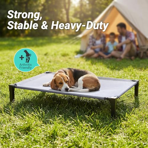 Niubya Elevated Outdoor Dog Bed, Cooling Elevated Pet Cot, Steel-Framed and Non-Slip Feet, Raised Dog Bed with Waterproof, Washable, Breathable Teslin Mesh, 60in - color: Grey, size: 60"L x 36"W x 9.4"H