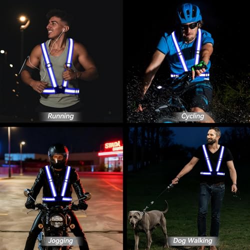 Reflective Vest Running Gear,High Visibility Adjustable Safety Vest for Outdoor Motorcycle,Dog Walking,Night Running,Hiking - color: Blue X3
