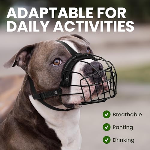 BRONZEDOG Pitbull Dog Muzzle Breathable Metal Basket for Large Dogs Amstaff Staffordshire Terrier Biting Chewing Barking (Nylon, Black) - color: Nylon, Black