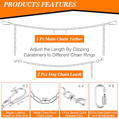 Chain Truck Bed Dog Tether for Two Dogs,Adjustable Double Safety Chew Proof Metal Truck Bed Dog Leash System for Pickup, SUV, Cars & Trucks (Silver) - color: Silver