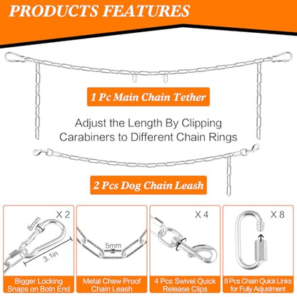 Chain Truck Bed Dog Tether for Two Dogs,Adjustable Double Safety Chew Proof Metal Truck Bed Dog Leash System for Pickup, SUV, Cars & Trucks (Silver) - color: Silver