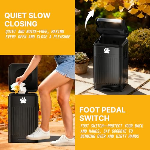 Dog Poop Trash Can Outside - 22L/6Gal Metal Outdoor Trash Can with Lid, Pet Waste Trash Can with 20 Bags, Outdoor Garbage Can with Soft Close for Outdoor Odor Control, Rectangular Black - size: 22L Rectangular Black Trash Can