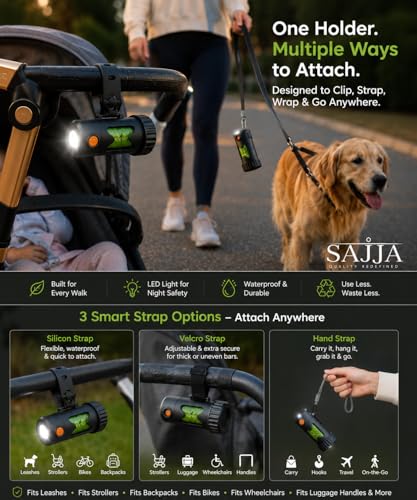 Smart Poop Bag Holder With LED Light - No Batteries Needed - USB-C Rechargeable Special Retracting Function Compact Durable Lightweight Perfect Pet Gift Comes With free 150 bags and Charging Cable