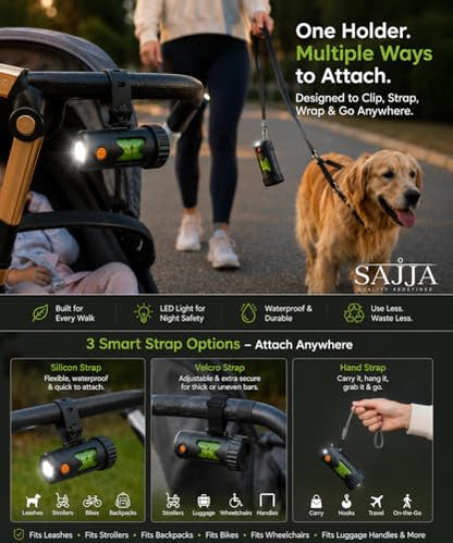 Smart Poop Bag Holder With LED Light - No Batteries Needed - USB-C Rechargeable Special Retracting Function Compact Durable Lightweight Perfect Pet Gift Comes With free 150 bags and Charging Cable