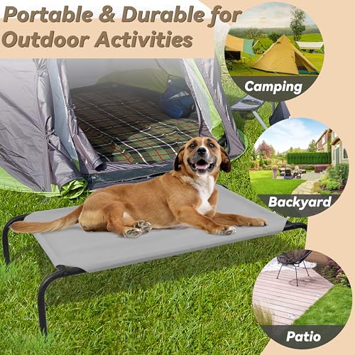 Heavy Duty Steel-Framed Portable Elevated Pet Bed, Elevated Cooling Pet Cot, 43.5" L x 25.5" W x 7.8" H(M, Grey) - color: Grey, size: Medium