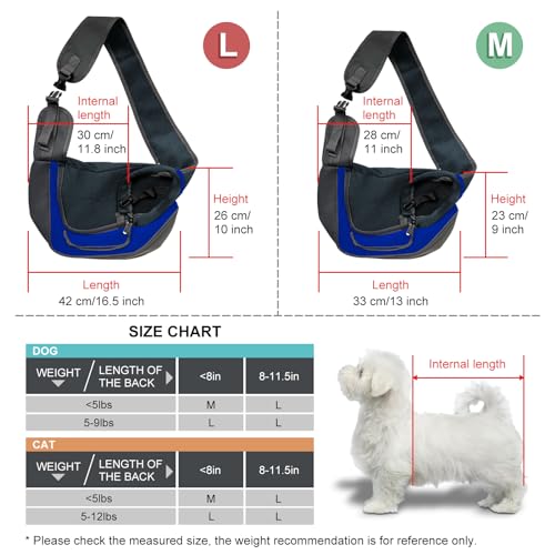 Pet Dog Sling Carrier, Breathable Mesh Adjustable Puppy Sling Carrier Hand Free for Small Medium Dog Cat Rabbit, L, Blue - color: Blue, size: 16.5"L x 10.2"W x 2.0"H