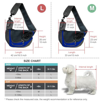 Pet Dog Sling Carrier, Breathable Mesh Adjustable Puppy Sling Carrier Hand Free for Small Medium Dog Cat Rabbit, L, Blue - color: Blue, size: 16.5"L x 10.2"W x 2.0"H