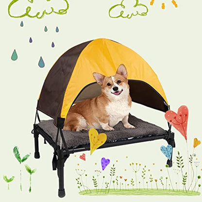 Elevated Pet Bed, Comfortable Elevated Extra Large Dog Bed with Removable Canopy, 2 in 1 Foldable & Weather Proof Oxford Fabric Dog Bed, Portable & Cozy Pet Cot for Camping Beach Outdoor Activities - size: 16.93*21.85*22.44 inches