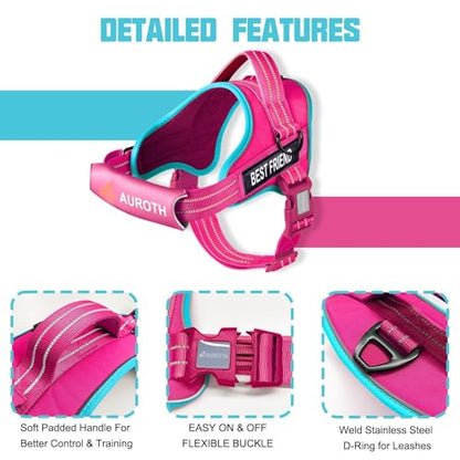 AUROTH Dog Harness and Leash Set, Soft Padded Service Dog Vest with 5.25FT Dog Leash, No Choke, Easy On Pet Vest, Adjustable Reflective No Pull Pet Vest Medium Sized Dog, Easy Walking and Training - color: Rose Red, size: Medium