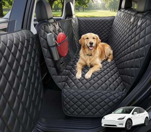 URPOWER Dog Car Seat Cover for Tesla Model Y & Juniper (2025+) with Door Protectors, Waterproof Seat Cover Hammock 600D Heavy Duty Scratch Proof Nonslip Durable Soft Back Seat Covers - color: All Black, size: For Model Y 2026-2020