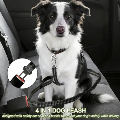 Dog Leash Heavy Duty, 4-6FT Bungee Leash Strong Shock Tactical Tug Leashes, Dog Seat Belt for Car with 2 Padded Handles, Reflective Rope Lead for L X-Large Dogs Walking Running Training (Black)