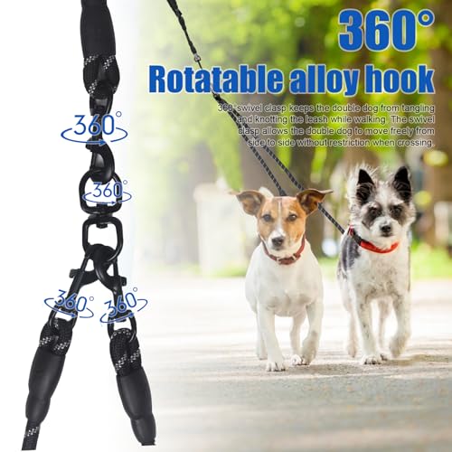 Dual Dog Leash, 360° Anti-Tangle, No Pull, Double Handle & Reflective Double Dog Leash – Perfect for Small/Medium Dogs - color: Black, size: 2 Way