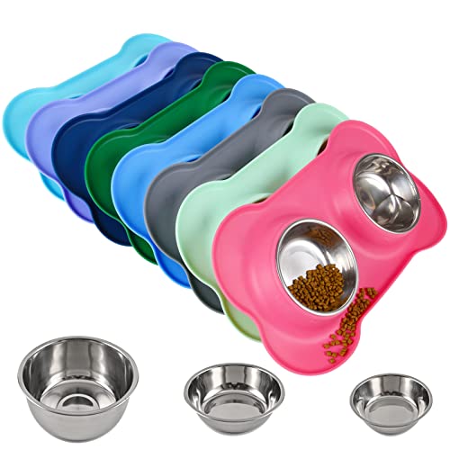 Dog Bowls 2 Stainless Steel Bowl for Pet Water and Food Feeder with Non Spill Skid Resistant Silicone Mat for Pets Puppy Small Medium Cats Dogs - color: Pink, size: 13½ oz ea
