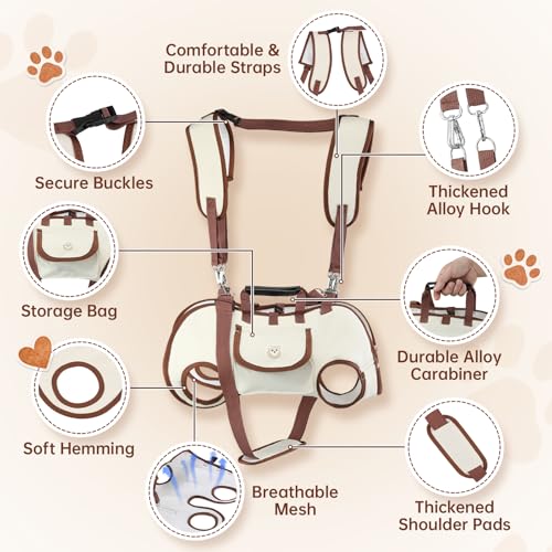 Hands Free Dog Backpack Carrier for Small Dogs, Yorkie Shoulder Carrier Sling Backpack Carriers Dog Lift Harness Portable Breathable Pet Carrier Backpack for Small Puppies (M, 8.8-14.3lbs)