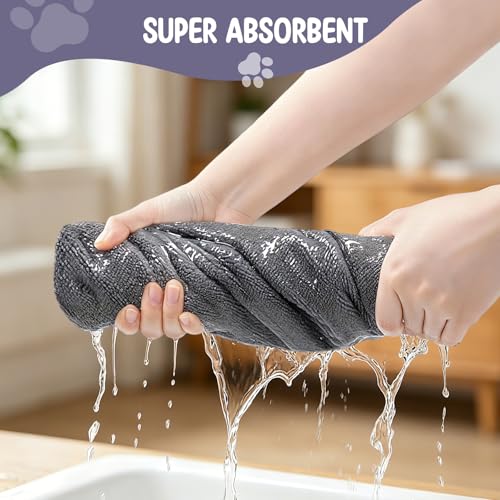 ATONET Microfiber Dog Towel with Two Pockets for Drying, 40"x23.6" Super Absorbent Pet Grooming Towel, Soft and Quick Drying for Large Dogs, Shower & Bath Supplies (Grey)