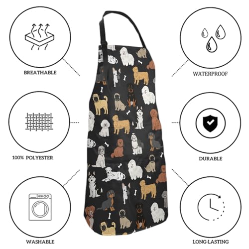 Sweetshow Cute Dog Apron with 2 Pockets and Adjustable Neck Waterproof Kitchen Cooking Dog Grooming Aprons for Women Men - color: Dog 2