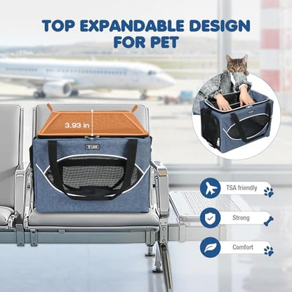 Lekereise Top-Expandable Pet Carrier 18x11x11Inch Delta American United Airline Approved Underseat to 15lbs Stable Car Travel Carriers for Small Dogs Cats with Locking Safety Zippers Anti-Scratch Mesh - color: Navy, size: 18"x11"x11"