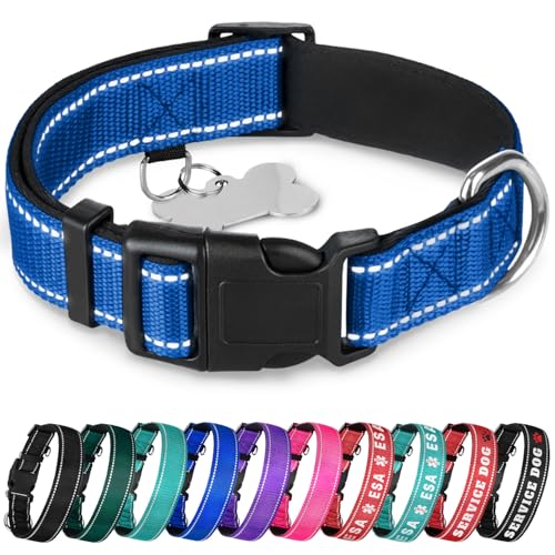 TECEUM Reflective Dog Collar – Navy Blue – XXS – Extra Soft Padding – Basic Nylon Pet Collar – Quick Release Buckle – Fits Small, Medium and Large Dogs, Puppies, Cats – ESA & Service Dog Options - color: Navy blue, size: XX-Small